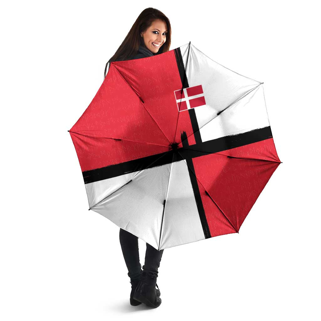 Denmark Football Umbrella White Grunge Line and Rune Inspired Sporty Style