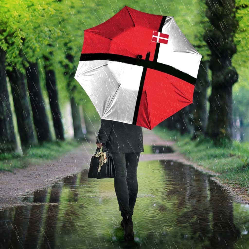 Denmark Football Umbrella White Grunge Line and Rune Inspired Sporty Style