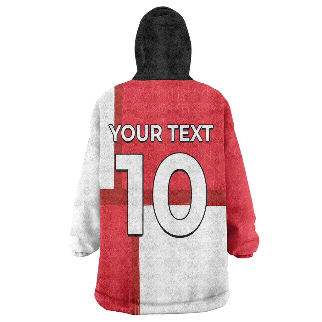 Custom Denmark Football Wearable Blanket Hoodie White Grunge Line and Rune Inspired Sporty Style