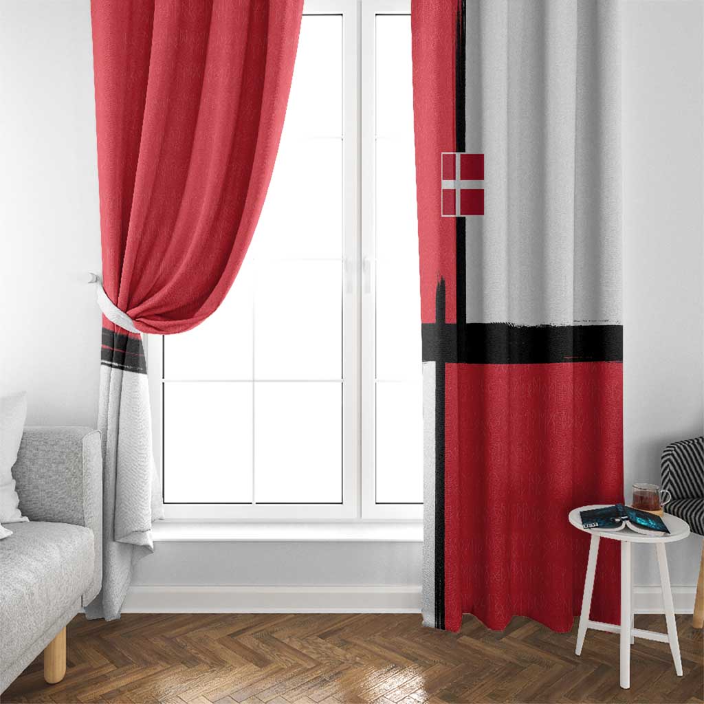 Denmark Football Window Curtain White Grunge Line and Rune Inspired Sporty Style