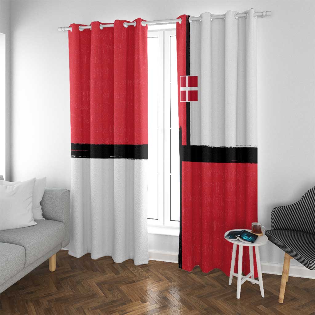 Denmark Football Window Curtain White Grunge Line and Rune Inspired Sporty Style