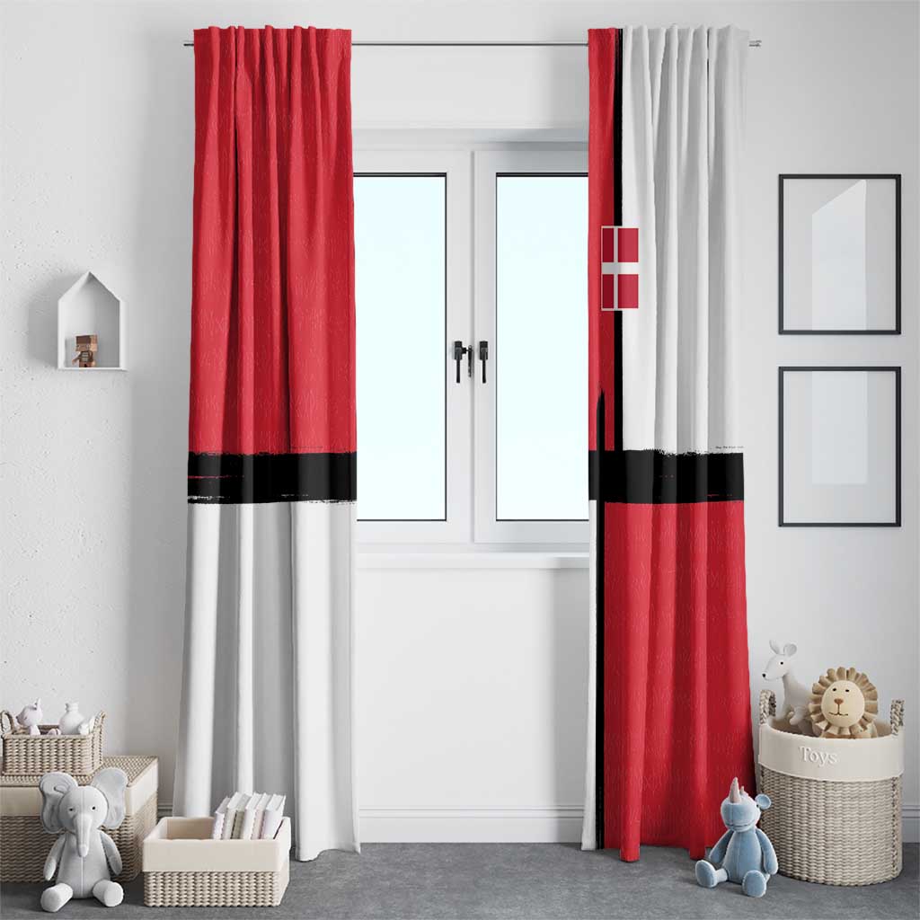 Denmark Football Window Curtain White Grunge Line and Rune Inspired Sporty Style