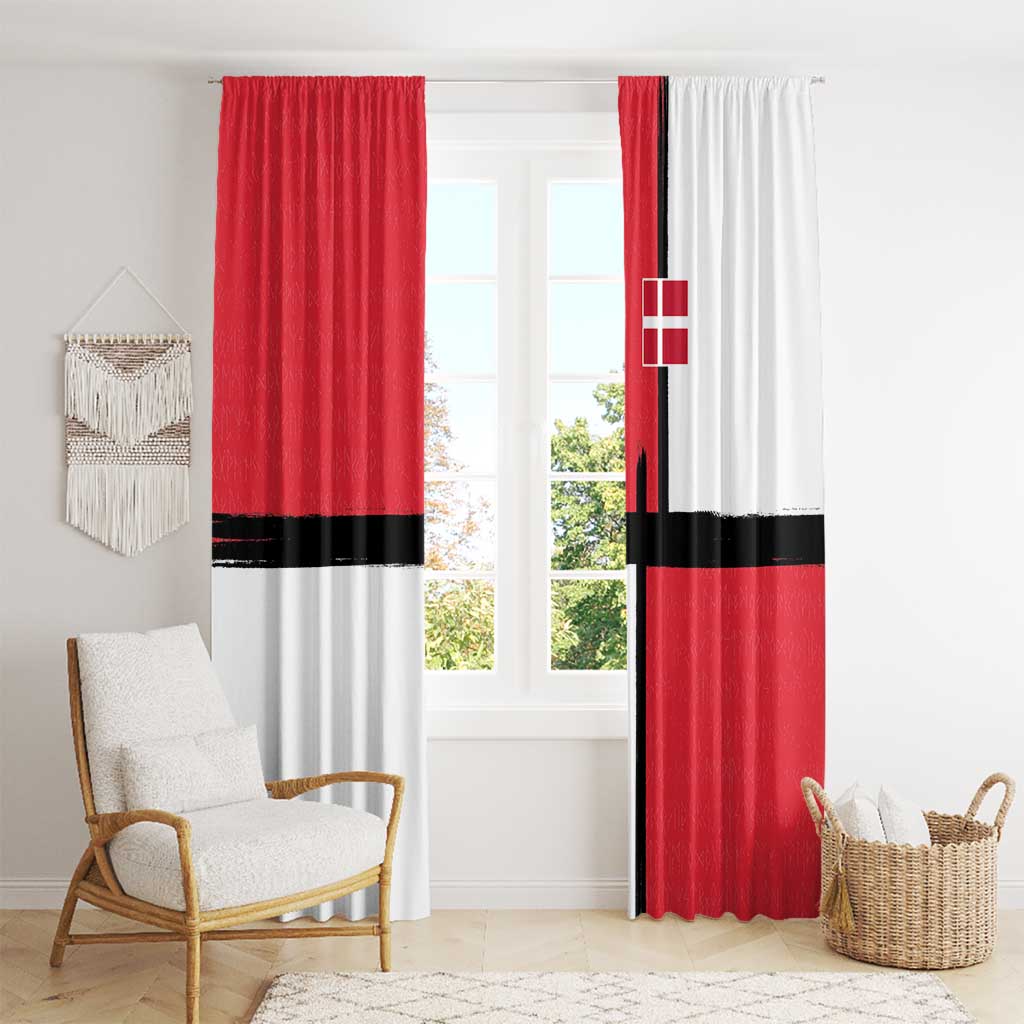 Denmark Football Window Curtain White Grunge Line and Rune Inspired Sporty Style