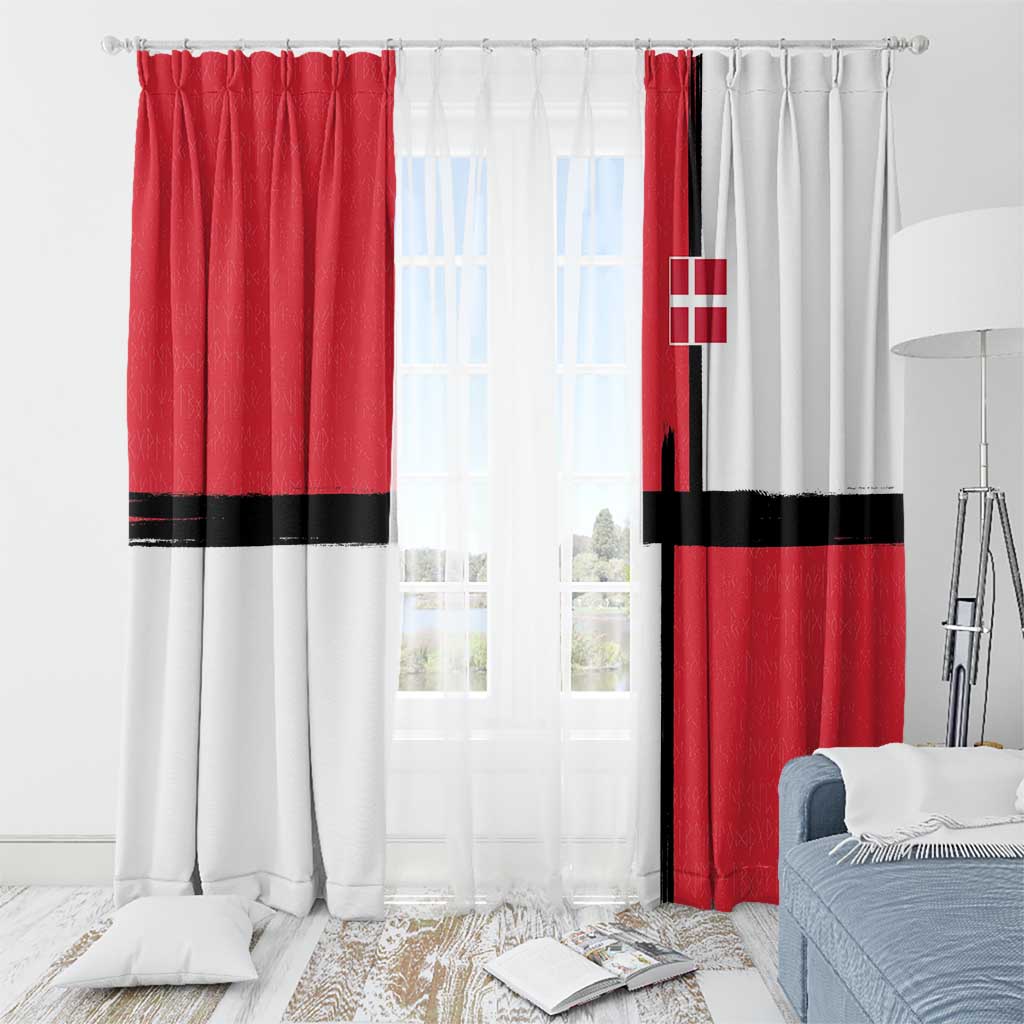 Denmark Football Window Curtain White Grunge Line and Rune Inspired Sporty Style