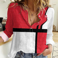 Custom Denmark Football Women Casual Shirt White Grunge Line and Rune Inspired Sporty Style