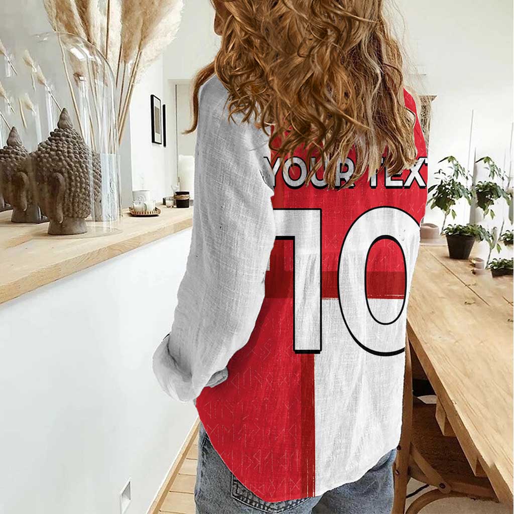 Custom Denmark Football Women Casual Shirt White Grunge Line and Rune Inspired Sporty Style