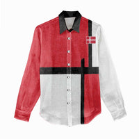 Custom Denmark Football Women Casual Shirt White Grunge Line and Rune Inspired Sporty Style