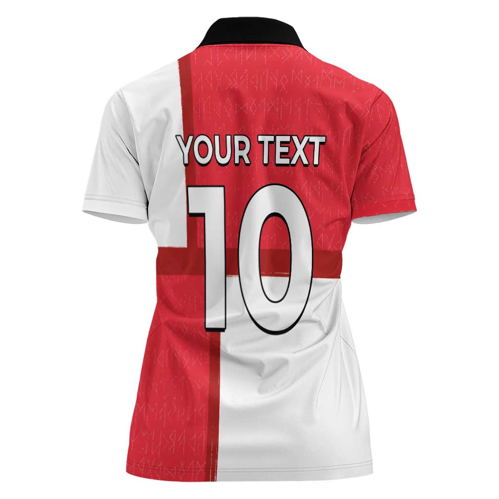Custom Denmark Football Women Polo Shirt White Grunge Line and Rune Inspired Sporty Style