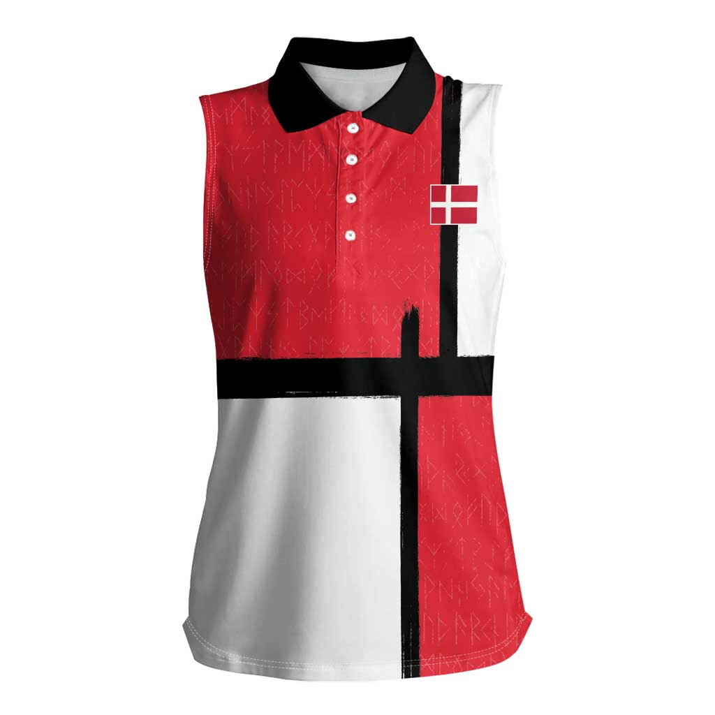 Custom Denmark Football Women Sleeveless Polo Shirt White Grunge Line and Rune Inspired Sporty Style