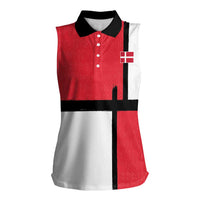 Custom Denmark Football Women Sleeveless Polo Shirt White Grunge Line and Rune Inspired Sporty Style