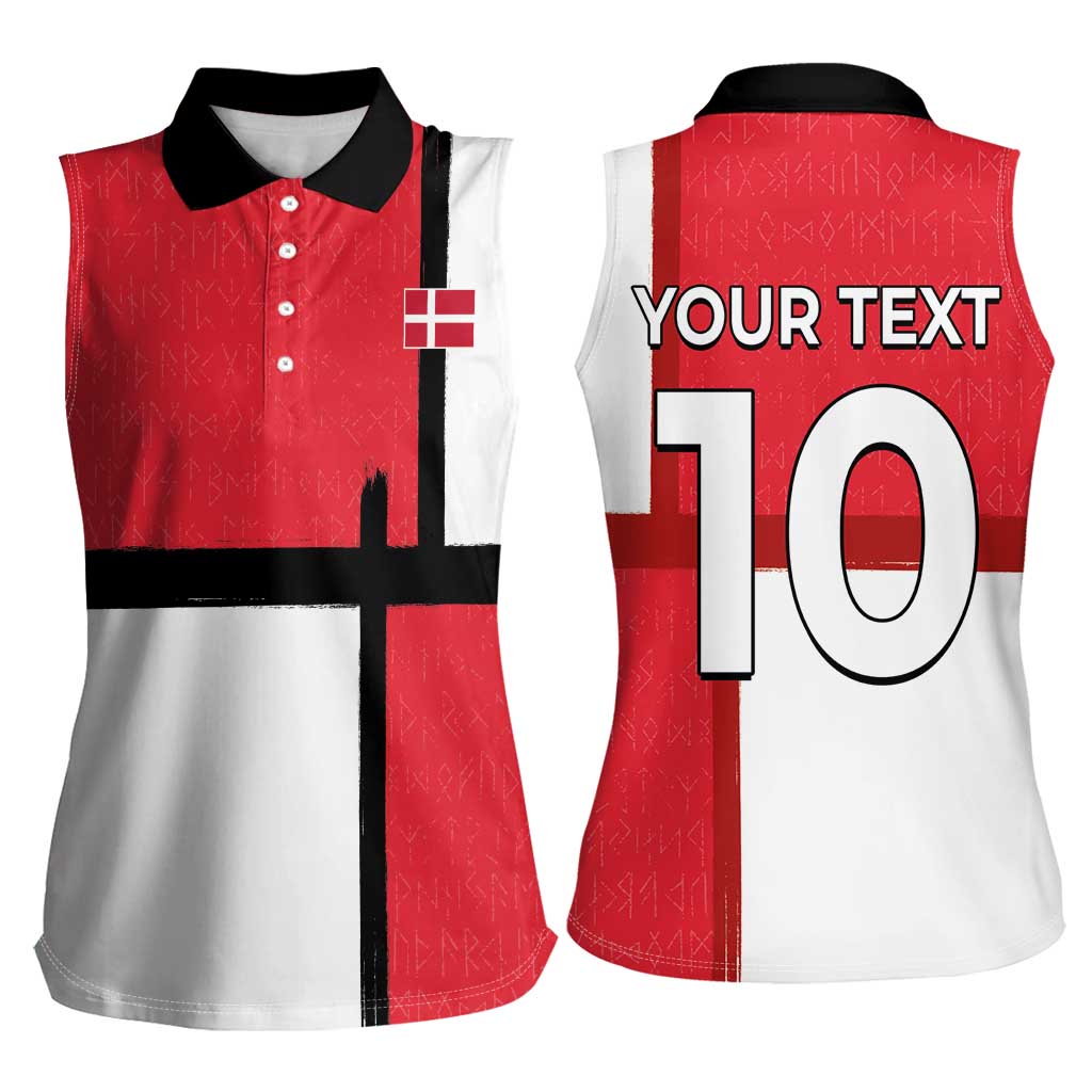 Custom Denmark Football Women Sleeveless Polo Shirt White Grunge Line and Rune Inspired Sporty Style