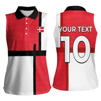 Custom Denmark Football Women Sleeveless Polo Shirt White Grunge Line and Rune Inspired Sporty Style