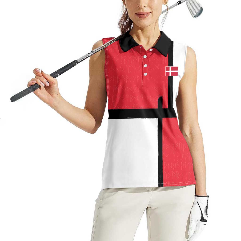 Custom Denmark Football Women Sleeveless Polo Shirt White Grunge Line and Rune Inspired Sporty Style