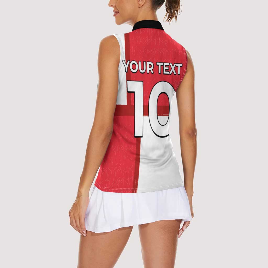 Custom Denmark Football Women Sleeveless Polo Shirt White Grunge Line and Rune Inspired Sporty Style