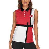Custom Denmark Football Women Sleeveless Polo Shirt White Grunge Line and Rune Inspired Sporty Style