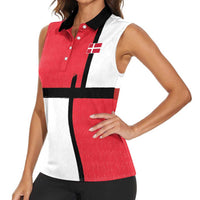 Custom Denmark Football Women Sleeveless Polo Shirt White Grunge Line and Rune Inspired Sporty Style