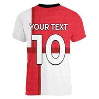 Custom Denmark Football Women V-Neck T-Shirt White Grunge Line and Rune Inspired Sporty Style