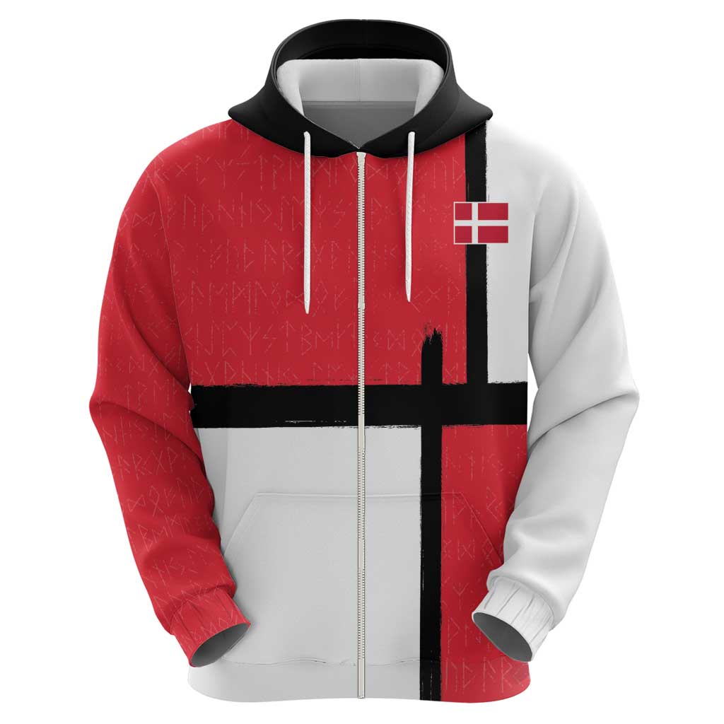 Custom Denmark Football Zip Hoodie White Grunge Line and Rune Inspired Sporty Style