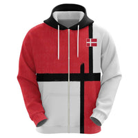 Custom Denmark Football Zip Hoodie White Grunge Line and Rune Inspired Sporty Style