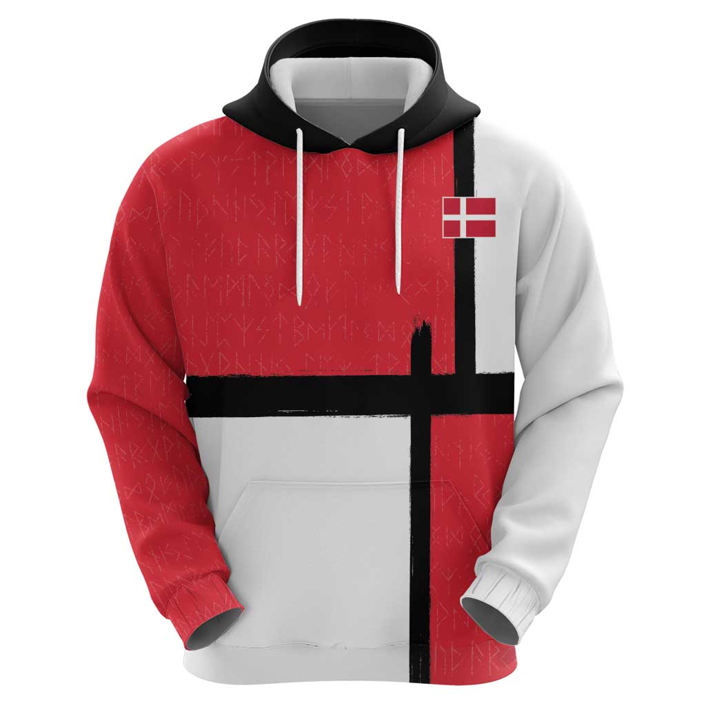 Custom Denmark Football Zip Hoodie White Grunge Line and Rune Inspired Sporty Style