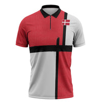 Custom Denmark Football Zipper Polo Shirt White Grunge Line and Rune Inspired Sporty Style