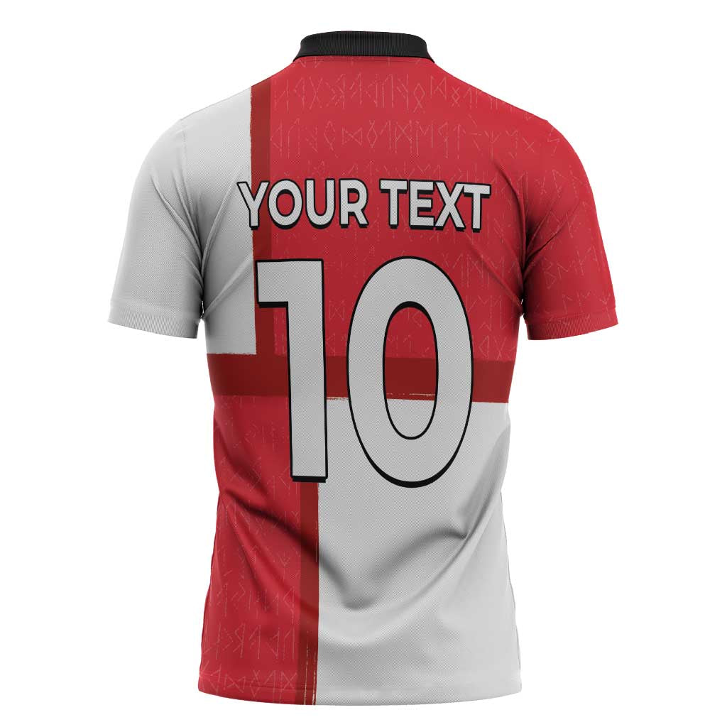 Custom Denmark Football Zipper Polo Shirt White Grunge Line and Rune Inspired Sporty Style