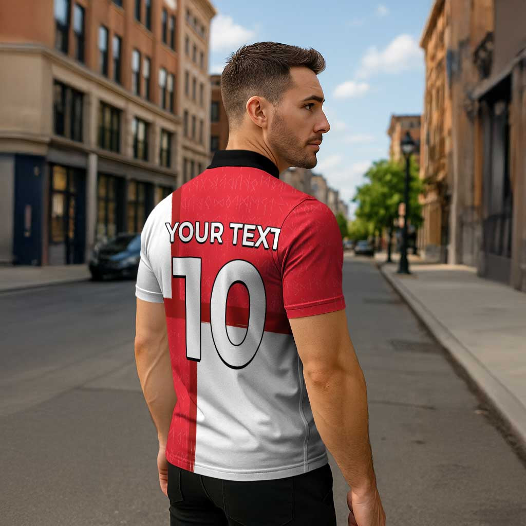 Custom Denmark Football Zipper Polo Shirt White Grunge Line and Rune Inspired Sporty Style