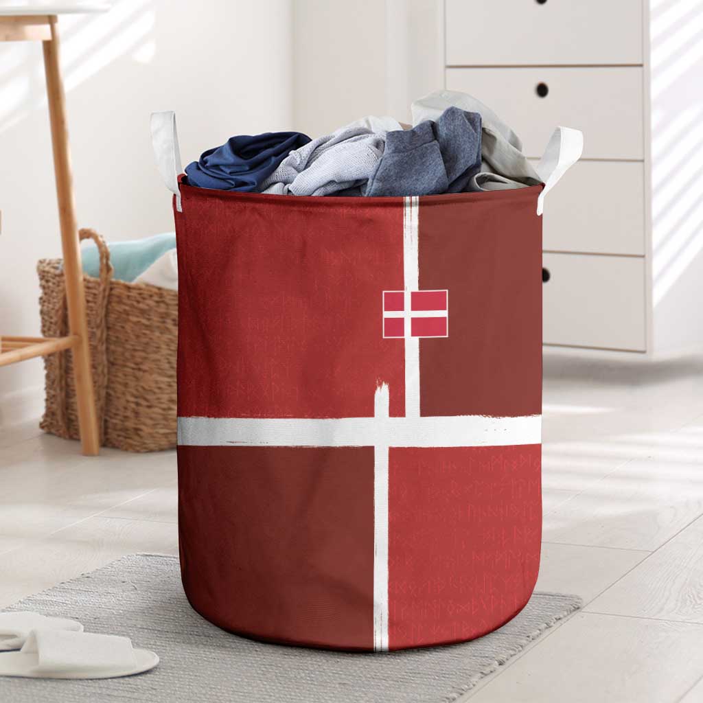 Denmark Football Laundry Basket Black Grunge Line and Rune Inspired Sporty Style