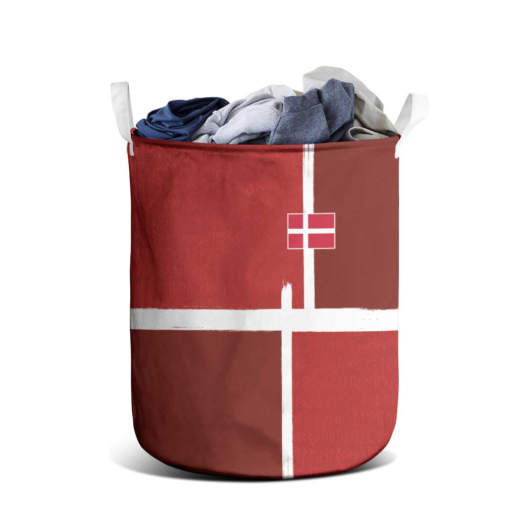 Denmark Football Laundry Basket Black Grunge Line and Rune Inspired Sporty Style
