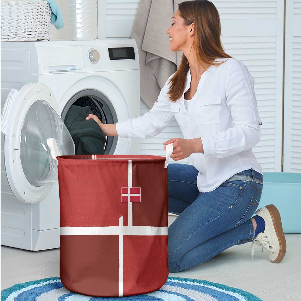 Denmark Football Laundry Basket Black Grunge Line and Rune Inspired Sporty Style