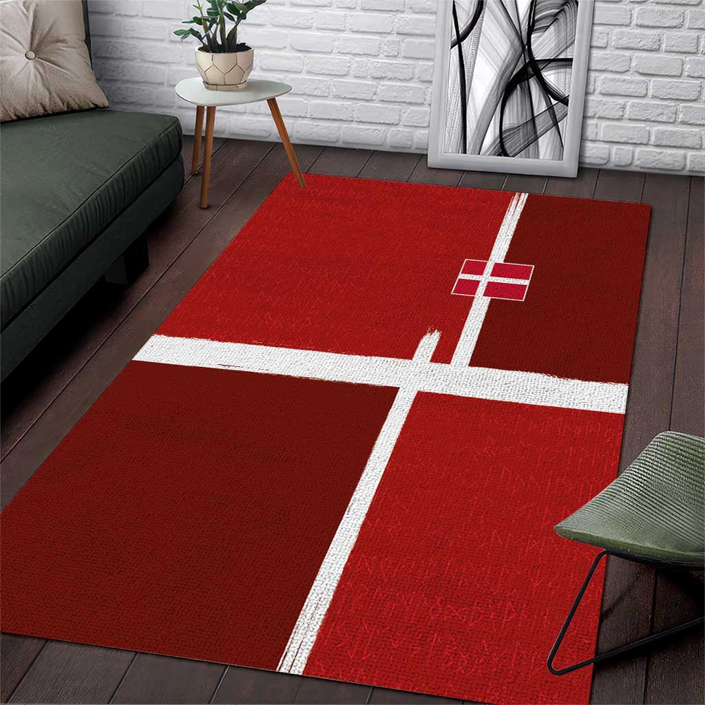 Denmark Football Area Rug Black Grunge Line and Rune Inspired Sporty Style