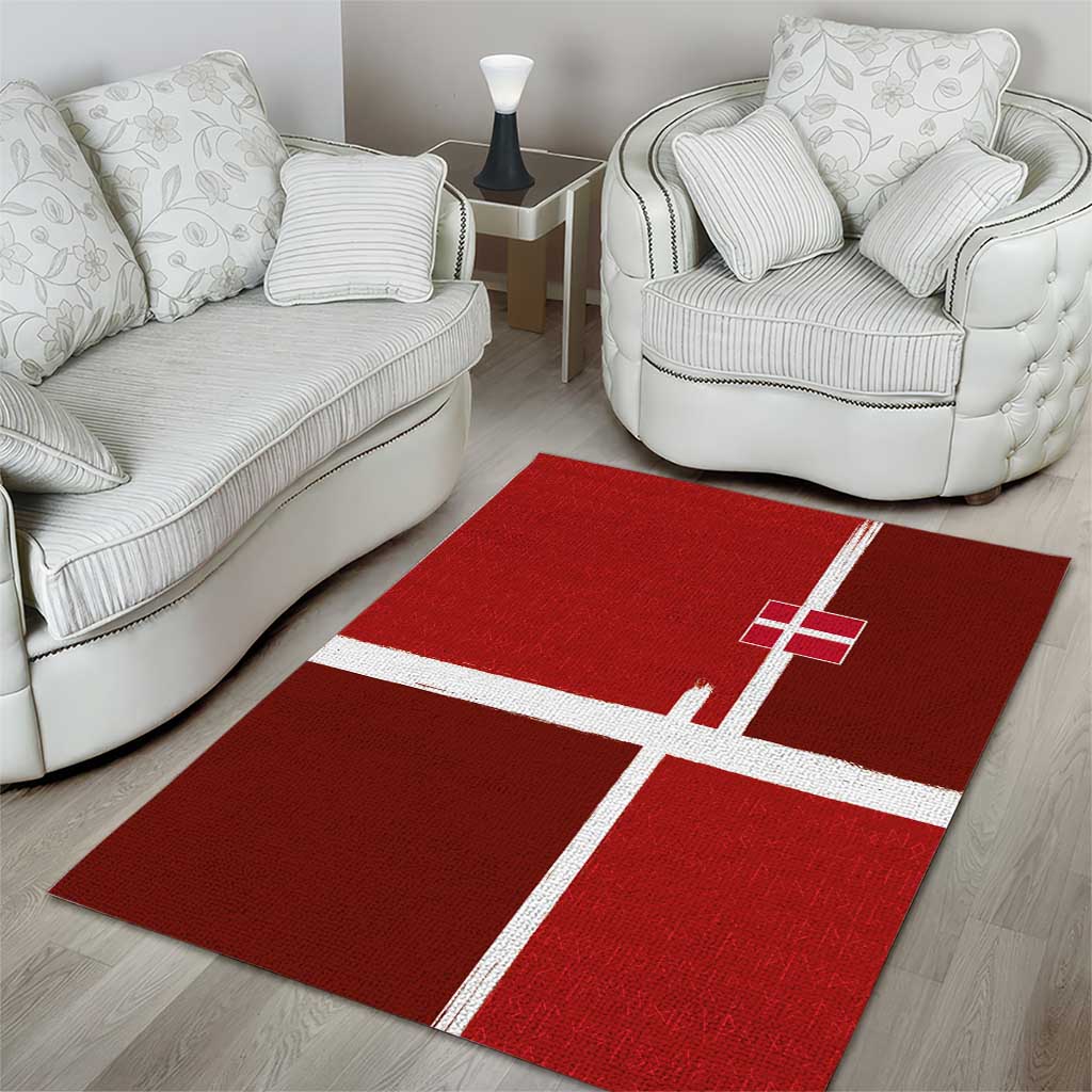 Denmark Football Area Rug Black Grunge Line and Rune Inspired Sporty Style