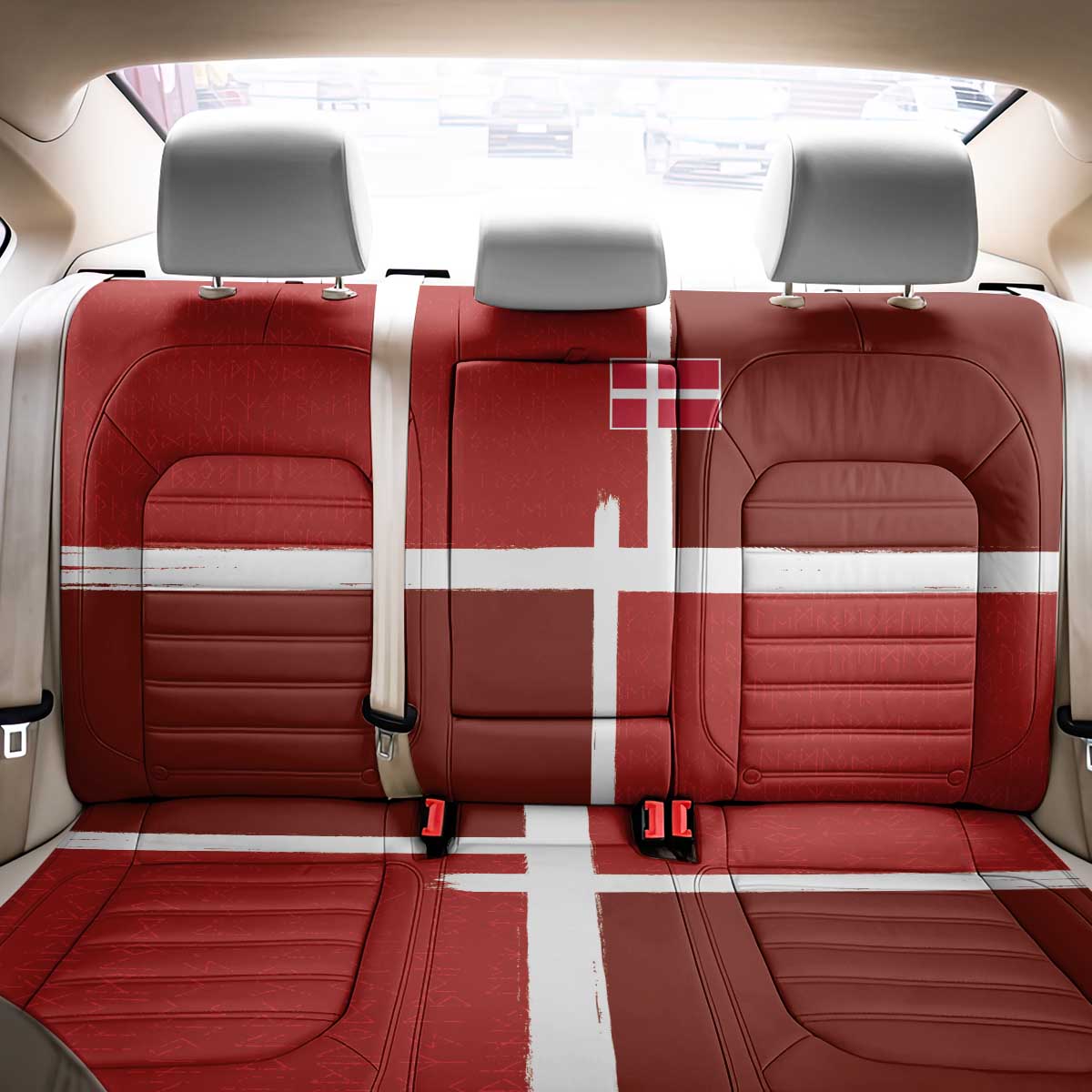 Denmark Football Back Car Seat Cover Black Grunge Line and Rune Inspired Sporty Style