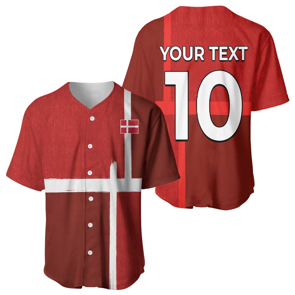Custom Denmark Football Baseball Jersey Black Grunge Line and Rune Inspired Sporty Style