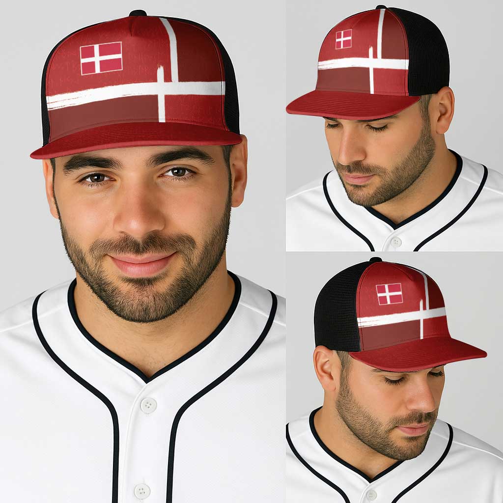 Denmark Football Baseball Net Cap Black Grunge Line and Rune Inspired Sporty Style