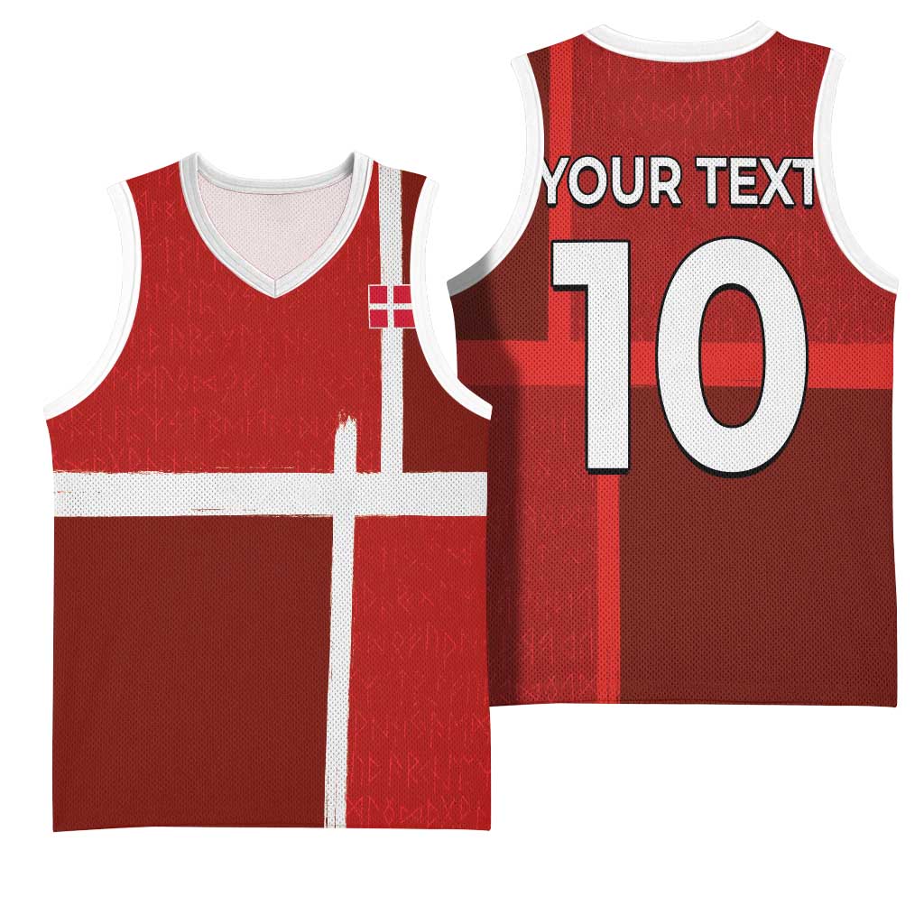Custom Denmark Football Basketball Jersey Black Grunge Line and Rune Inspired Sporty Style
