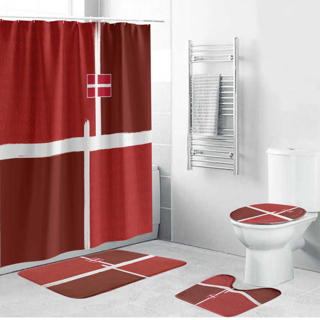 Denmark Football Bathroom Set Black Grunge Line and Rune Inspired Sporty Style