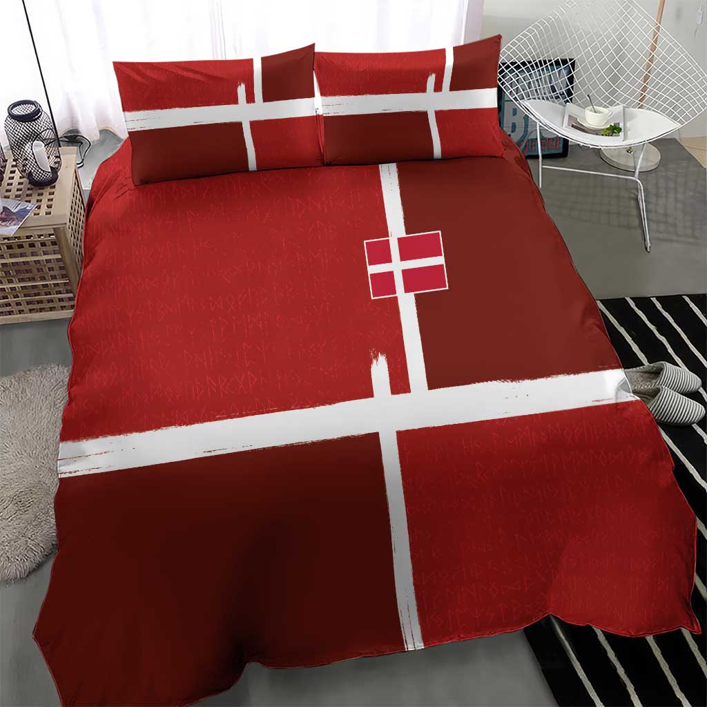 Denmark Football Bedding Set Black Grunge Line and Rune Inspired Sporty Style