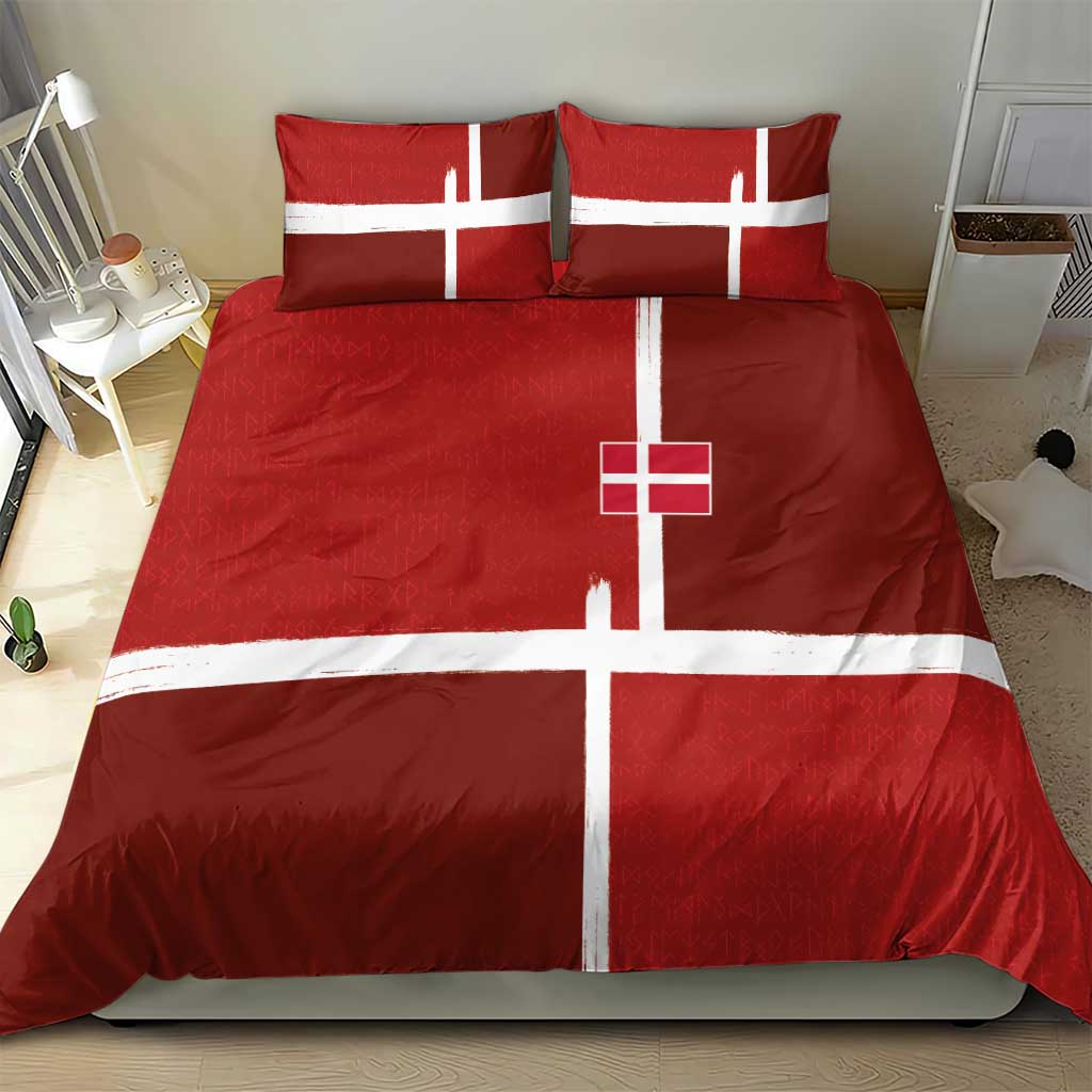Denmark Football Bedding Set Black Grunge Line and Rune Inspired Sporty Style