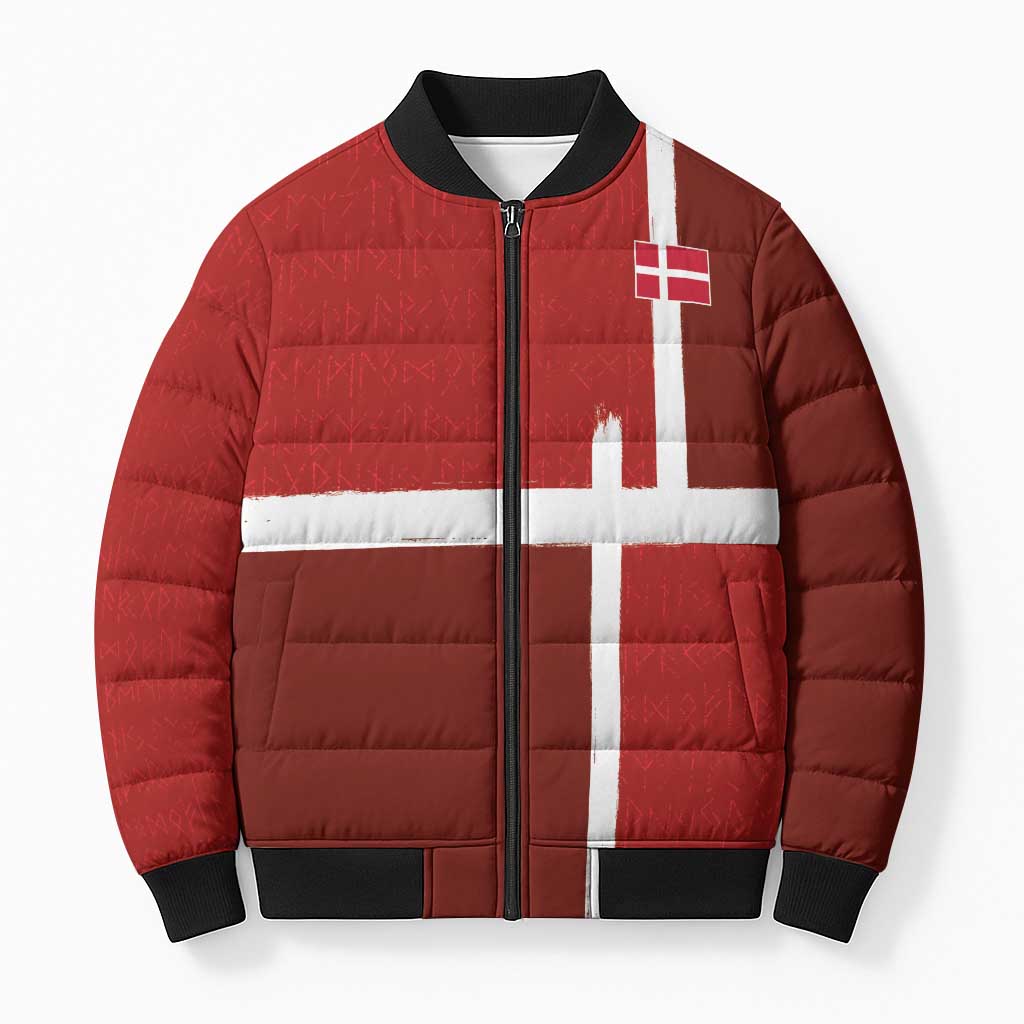 Custom Denmark Football Bomber Puffer Jacket Black Grunge Line and Rune Inspired Sporty Style