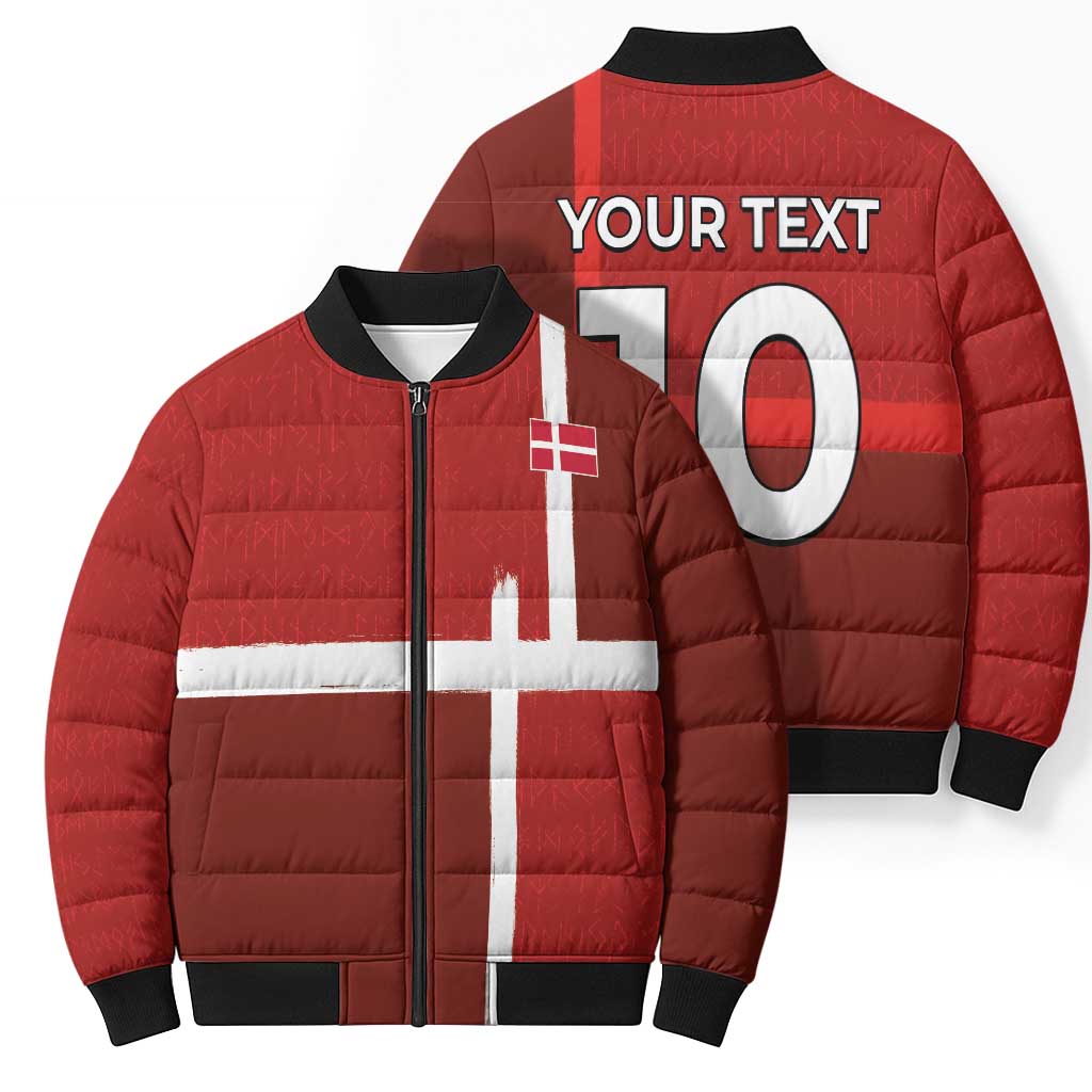 Custom Denmark Football Bomber Puffer Jacket Black Grunge Line and Rune Inspired Sporty Style