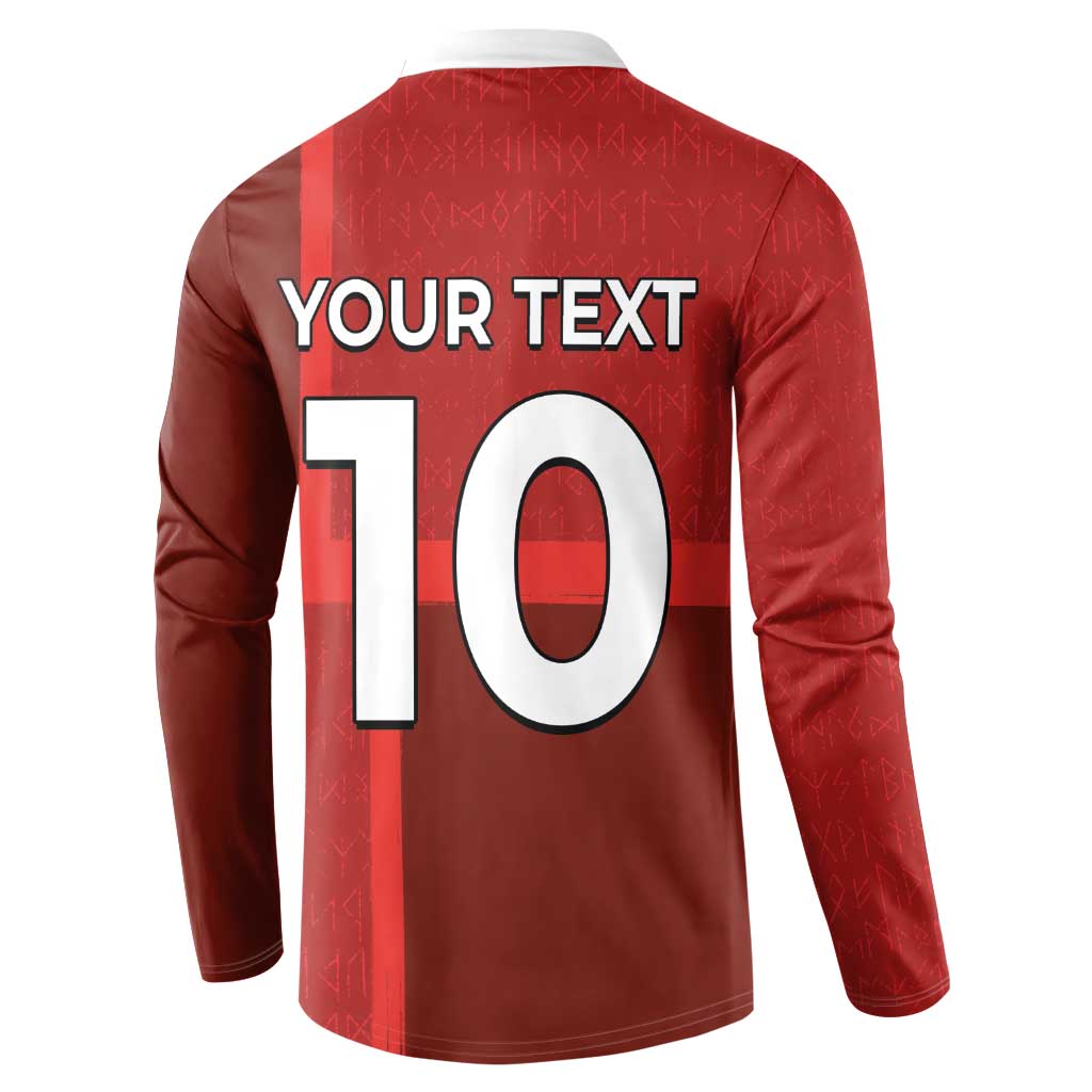 Custom Denmark Football Button Sweatshirt Black Grunge Line and Rune Inspired Sporty Style