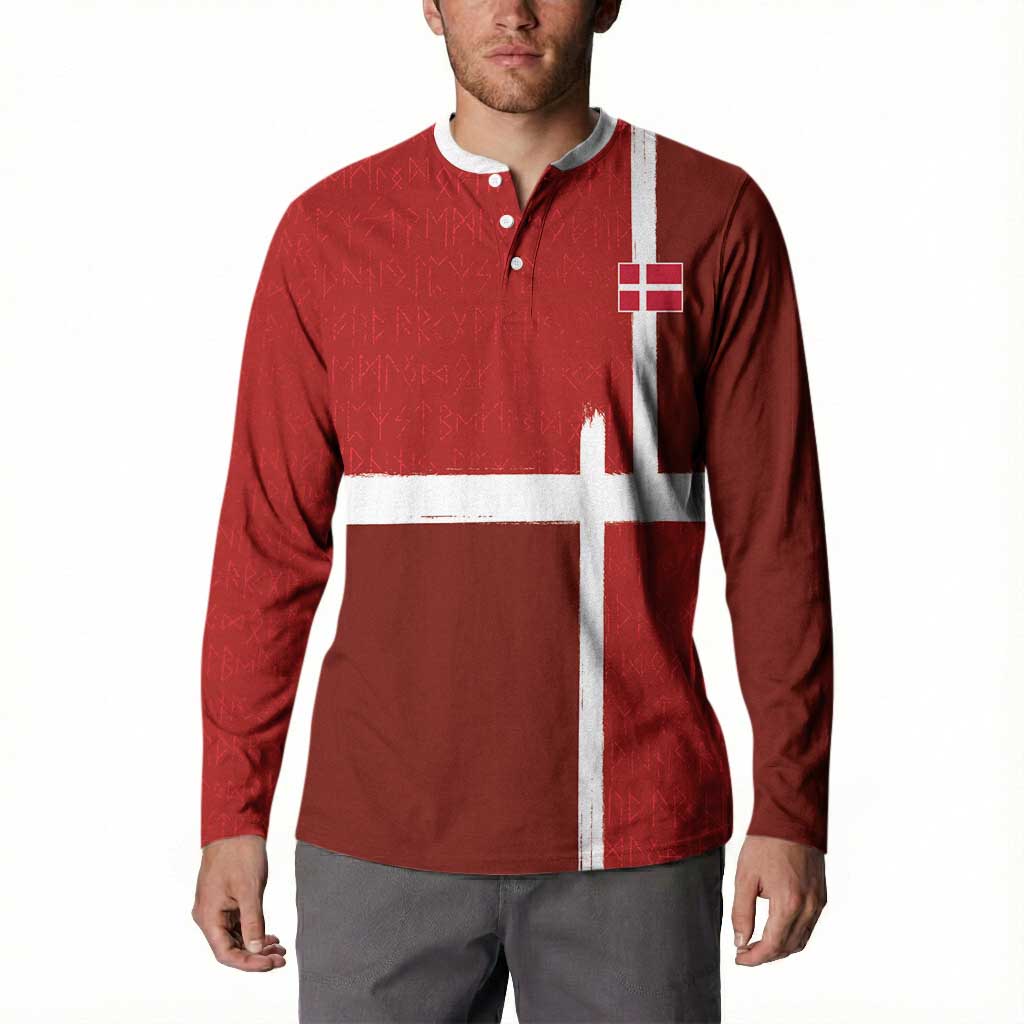 Custom Denmark Football Button Sweatshirt Black Grunge Line and Rune Inspired Sporty Style
