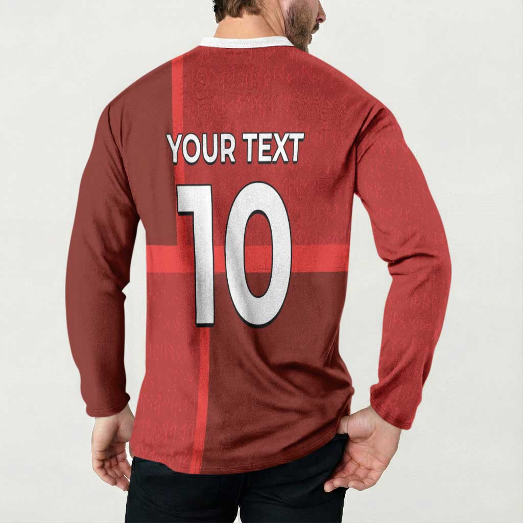 Custom Denmark Football Button Sweatshirt Black Grunge Line and Rune Inspired Sporty Style