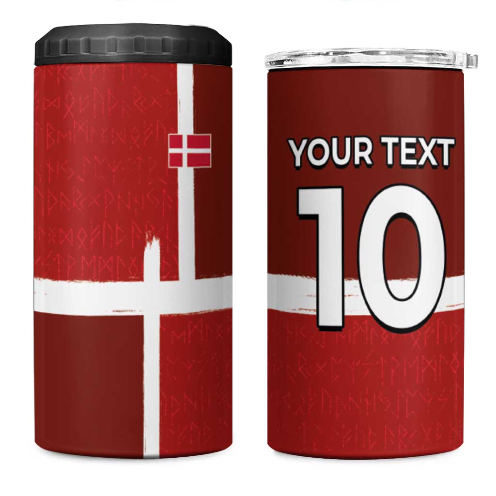 Custom Denmark Football 4 in 1 Can Cooler Tumbler Black Grunge Line and Rune Inspired Sporty Style