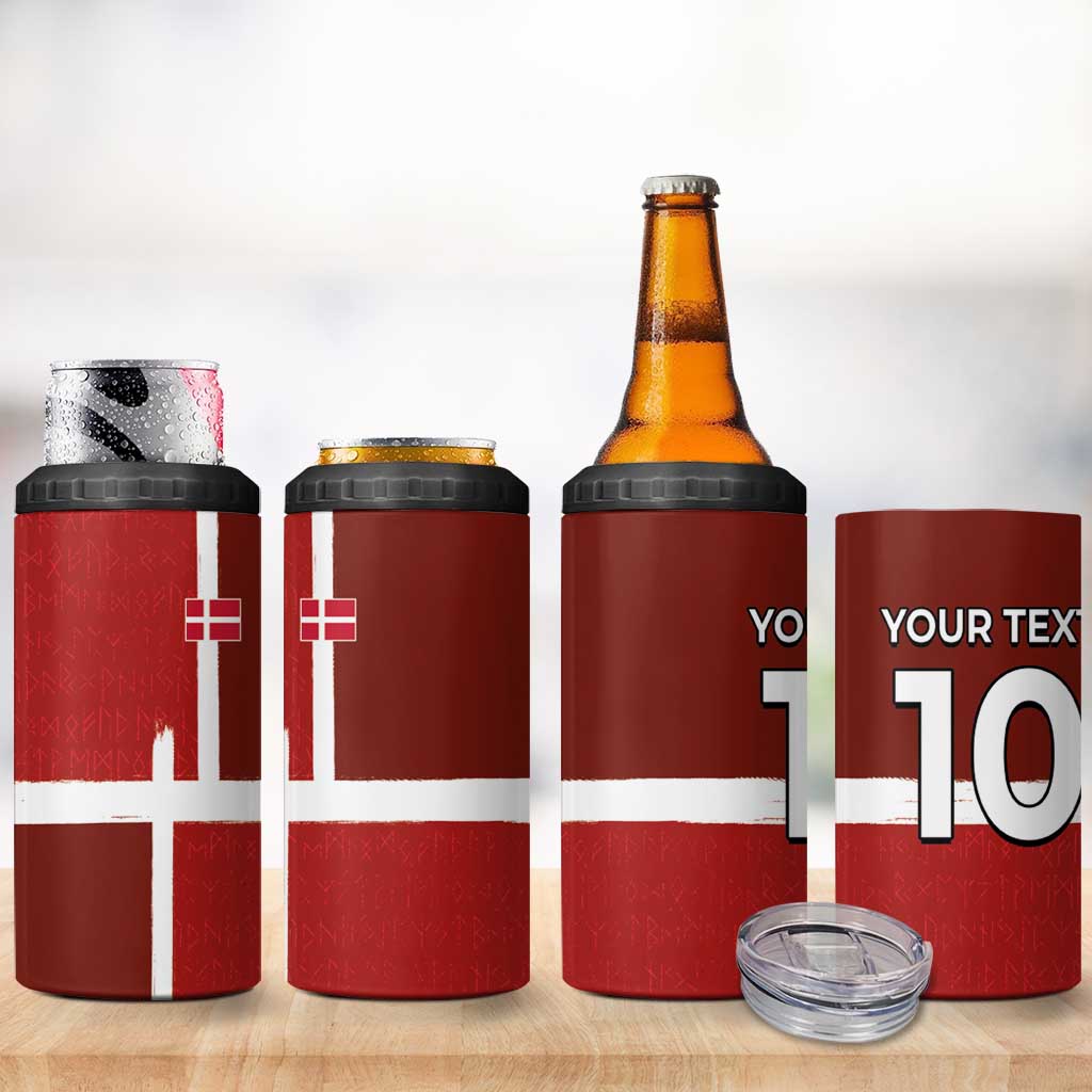 Custom Denmark Football 4 in 1 Can Cooler Tumbler Black Grunge Line and Rune Inspired Sporty Style