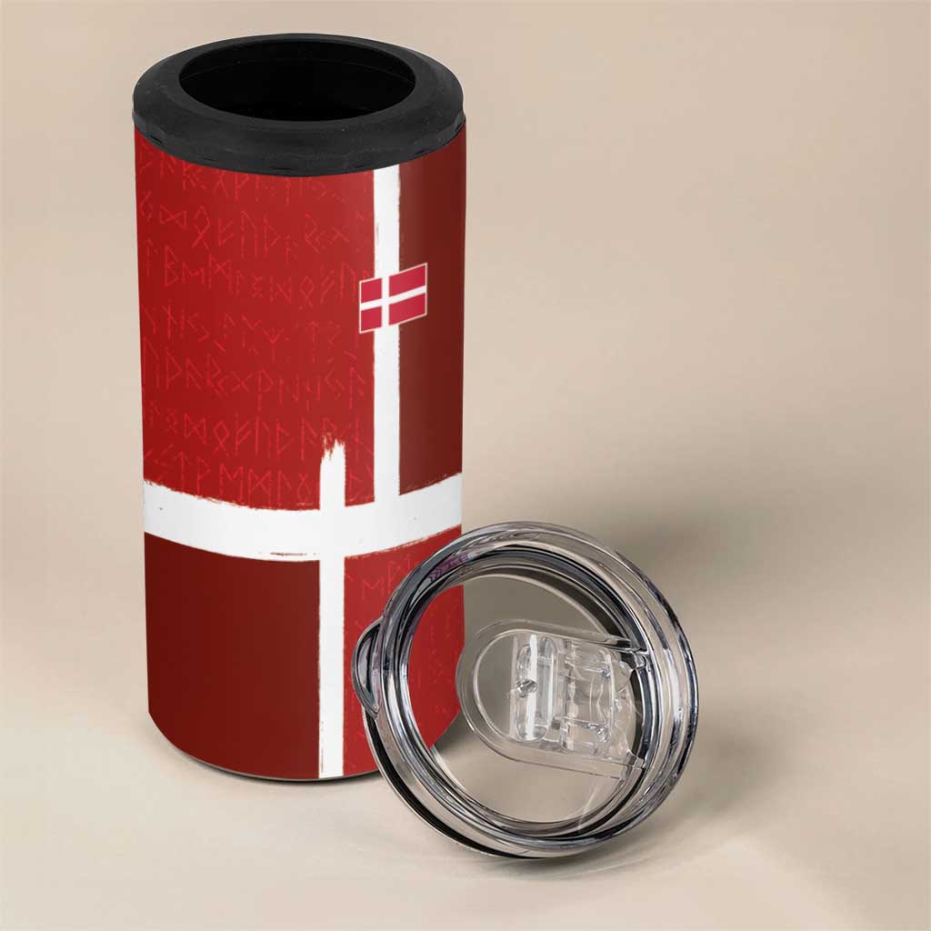 Custom Denmark Football 4 in 1 Can Cooler Tumbler Black Grunge Line and Rune Inspired Sporty Style