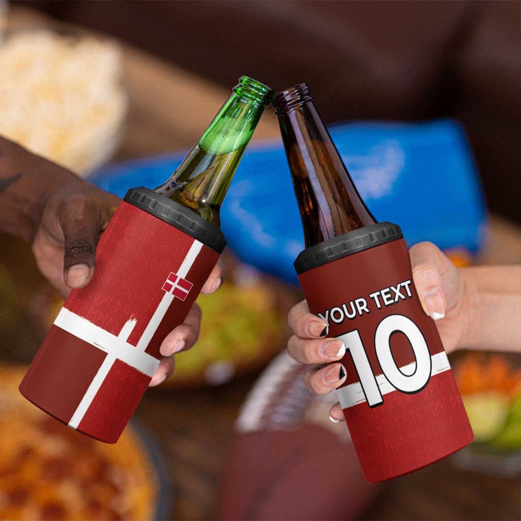 Custom Denmark Football 4 in 1 Can Cooler Tumbler Black Grunge Line and Rune Inspired Sporty Style