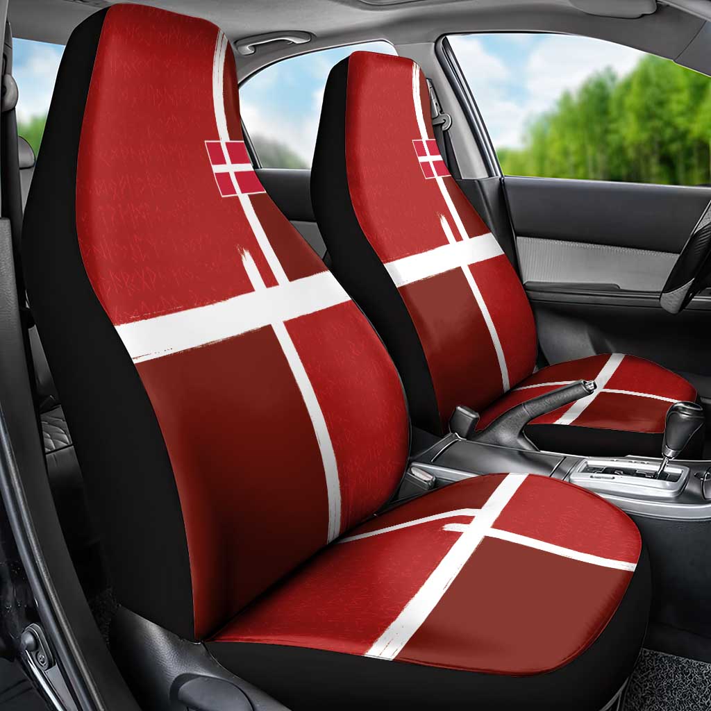 Denmark Football Car Seat Cover Black Grunge Line and Rune Inspired Sporty Style