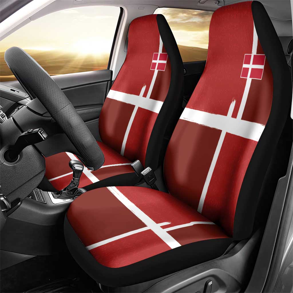 Denmark Football Car Seat Cover Black Grunge Line and Rune Inspired Sporty Style